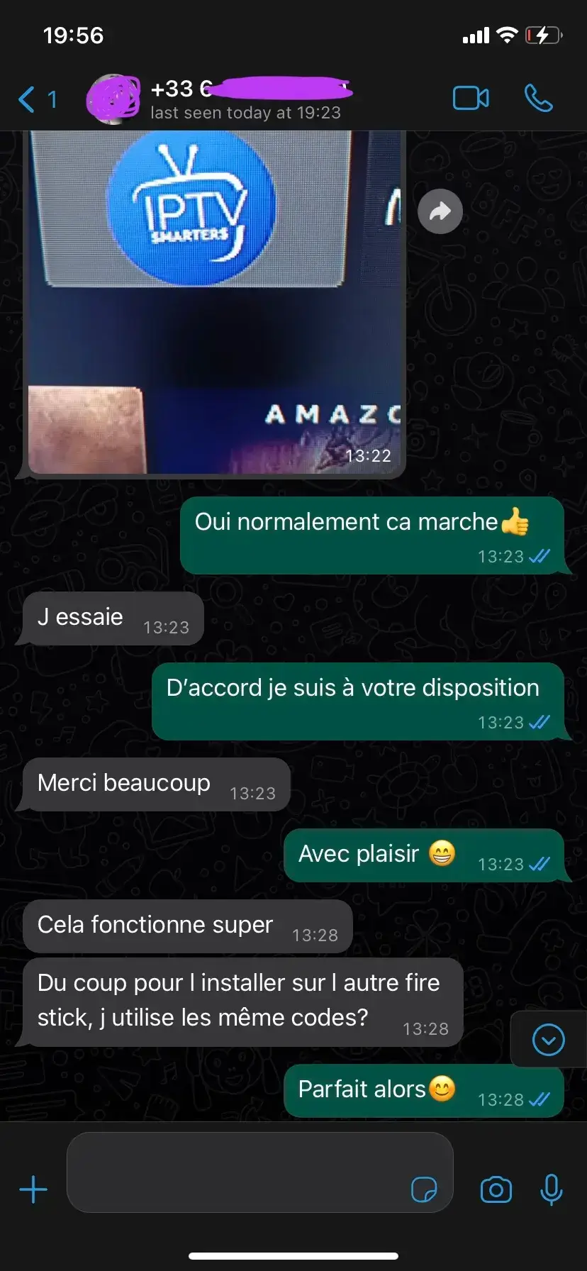Screenshot WhatsApp IPTV Smarters Pro —  support client français